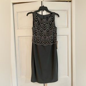 NEVER WORN! Patra gray scalloped rhinestone New Year’s Eve wedding guest dress